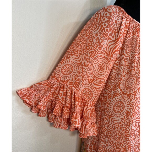 Anthropologie Uncle Frank Orange Embroidered Ruffle Mini Dress S (2/4) Geo Boho - Picture 9 of 10